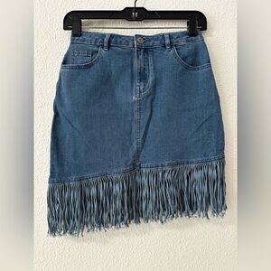 Festival Fringe Denim Assymetric Skirt Coachella